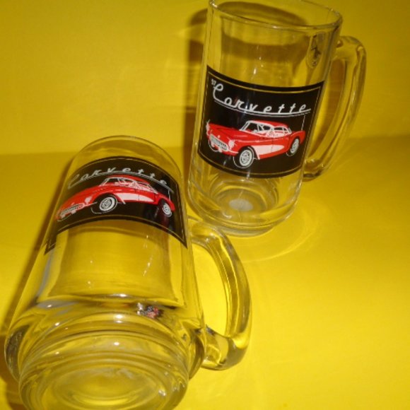 1957 Corvette Beer Glasses, Lot Of Two 5.5" Tall - Picture 4 of 4